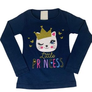 Camiseta Manga Longa Infantil Menina Gatinho Com Glitter