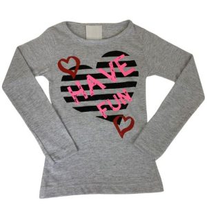 Camiseta Manga Longa Infantill Menina Cinza Mesclado Glitter