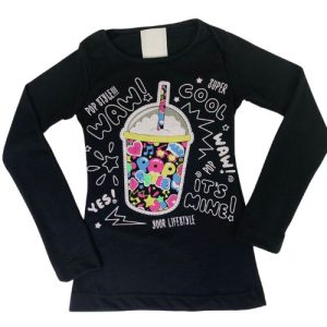 Camiseta Manga Longa Menina Milk Shake com Detalhes Neon