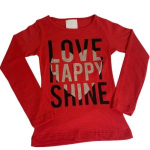 Camiseta Manga Longa Menina Vermelha Com Glitter