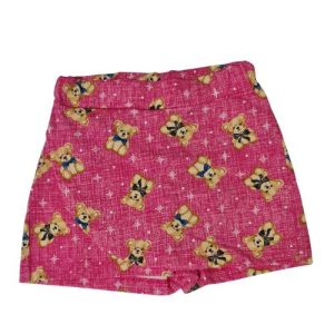 Shorts Saia Menina Rosa Detalhes de Ursinhos e Brilinhos