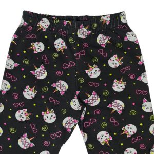 Legging Infantil Menina Preta Estampada com Gatinho