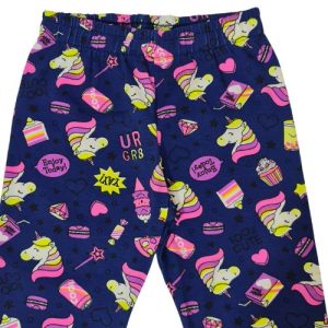 Legging Infantil Menina Azul Marinho Unicórnio Detalhes Neon