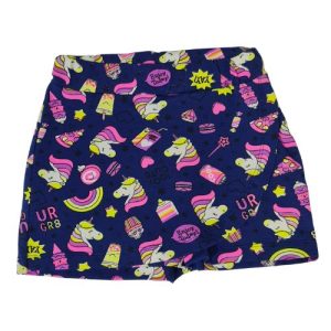 Shorts Saia Menina Azul Marinho Detalhes de Unicórnios
