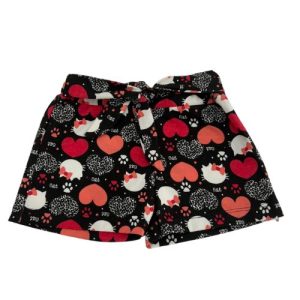Shorts Cinto Infantil Estampado Menina Gatinho e Corações