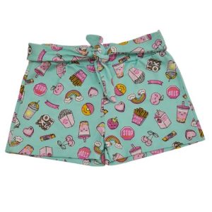 Shorts Cinto Infantil Estampado Verde Àgua Detalhes Fofos