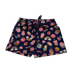 Shorts Cinto Infantil Estampado Azul Marinho Comidinhas