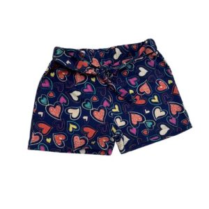 Shorts Cinto Infantil Estampado Azul Marinho Corações