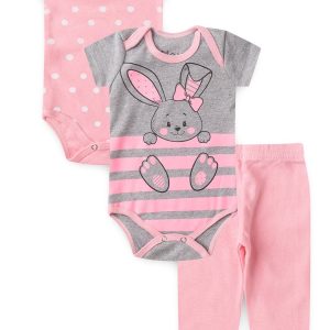 Kit Body Bebê 3 Peças Suedine Coelinha