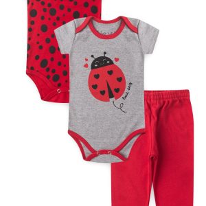 Kit Body Bebê 3 Peças Suedine Joaninha