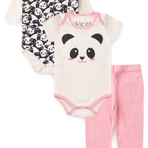 Kit Body Bebê 3 Peças Suedine Panda