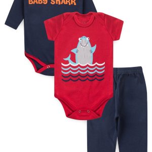 Kit Body Bebê 3 Peças Suedine Shark