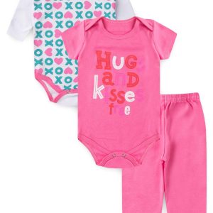 Kit Body Bebê 3 Peças Suedine Kisses