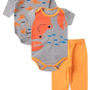 Kit Body Bebê 3 Peças Suedine Crabby