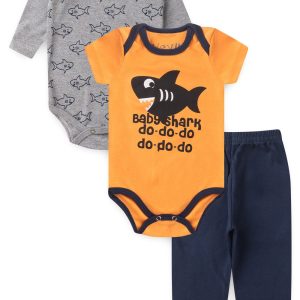 Kit Body Bebê 3 Peças Suedine BabyShark