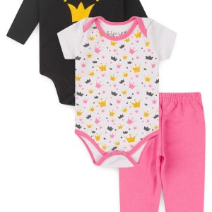 Kit Body Bebê 3 Peças Suedine Coroa