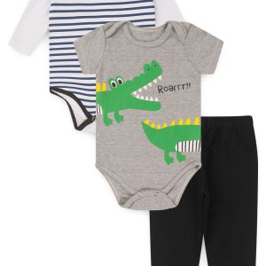 Kit Body Bebê 3 Peças Suedine Dino Roar
