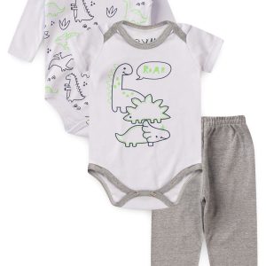 Kit Body Bebê 3 Peças Suedine Dinossauro
