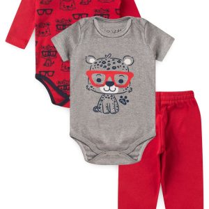 Kit Body Bebê 3 Peças Suedine Roar