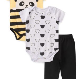 Kit Body Bebê 3 Peças Suedine Panda