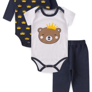 Kit Body Bebê 3 Peças Suedine Urso