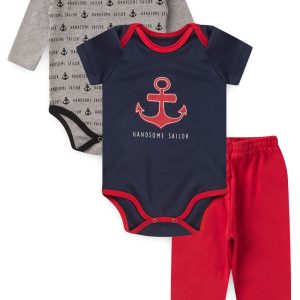 Kit Body Bebê 3 Peças Suedine Marinheiro