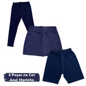 Kit Escolar 3pçs - Legging + Short Saia + Ciclista (Azul)