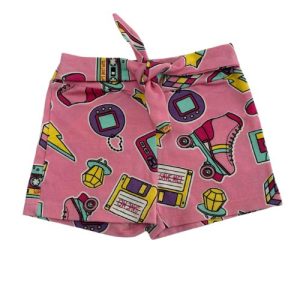 Shorts Cinto Infantil Estampado Rosa Claro com Detalhes