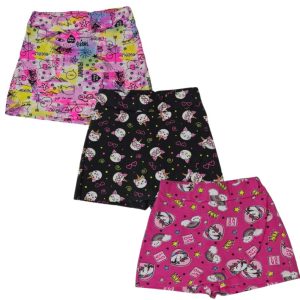 Kit 3pçs Shorts Saia Infantil Estampado Detalhes Diversos