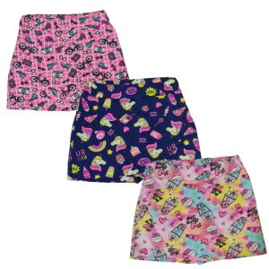 Kit 3pçs Shorts Saia Infantil Estampado Detalhes Diversos