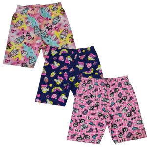 Kit 3 pçs Shorts Ciclista Infantil Estampado com Detalhes