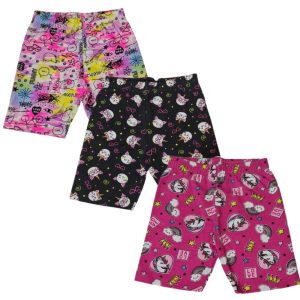 Kit 3 pçs Shorts Ciclista Infantil Estampado com Detalhes
