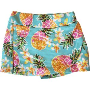 Short Saia Menina Infantil Verde Àgua Estampa Abacaxi