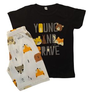 Pijama Verão Infantil Masculino Manga Curta Animais Preto