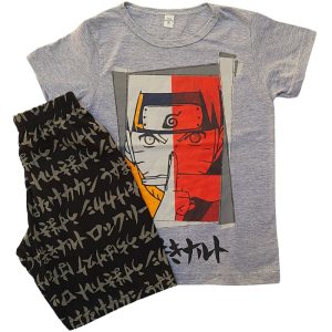 Pijama Verão Infantil Masculino Manga Curta Naruto Cinza