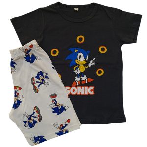 Pijama Infantil Masculino Verão Manga Curta Sonic Grafite
