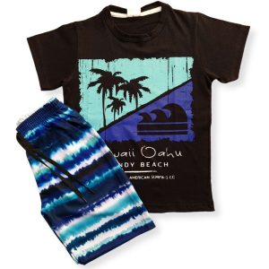 Conjunto Masculino Infantil Verão Hawaii Oahu Manga Curta