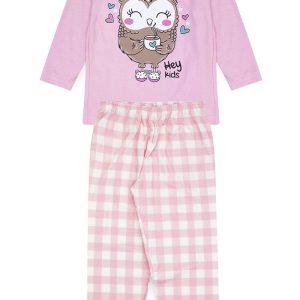 Pijama Infantil Feminino Inverno Coruja - Rosa Claro