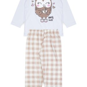 Pijama Infantil Feminino Inverno Coruja - Branco
