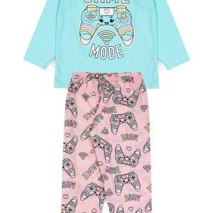 Pijama Infantil Feminino Inverno Game Mode - Azul Claro