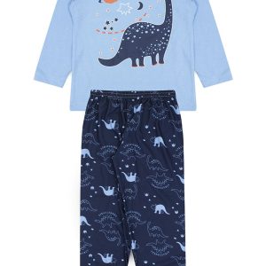 Pijama Infantil Masculino Inverno Dino - Azul Claro