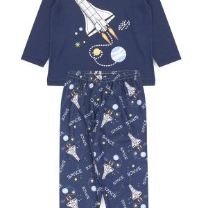 Pijama Infantil Masculino Inverno Foguete - Azul
