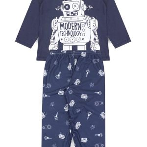 Pijama Infantil Masculino Inverno Robô - Azul