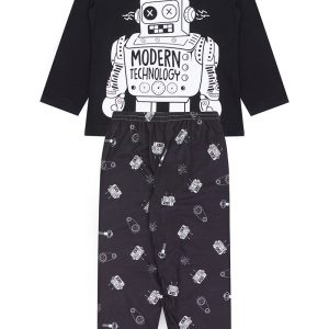 Pijama Infantil Masculino Inverno Robô- Preto