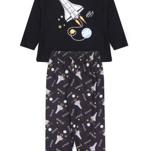 Pijama Infantil Masculino Inverno Foguete - Preto