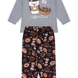 Pijama Infantil Feminino Inverno Coffe Time - Mescla