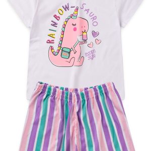Pijama Infantil Feminino Verão Rainbow Sauro - Branco