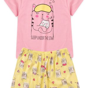 Pijama Infantil Feminino Verão Sleep Cat - Rosa