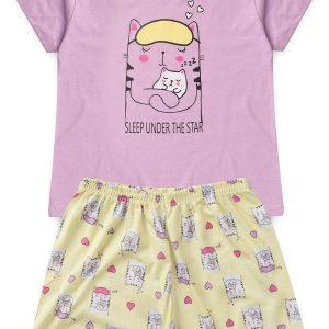 Pijama Infantil Feminino Verão Sleep Cat - Lilás