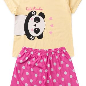 Pijama Infantil Feminino Verão Cute Panda - Amarelo
